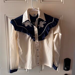 Women's Cream and Navy Button Down Shirt
